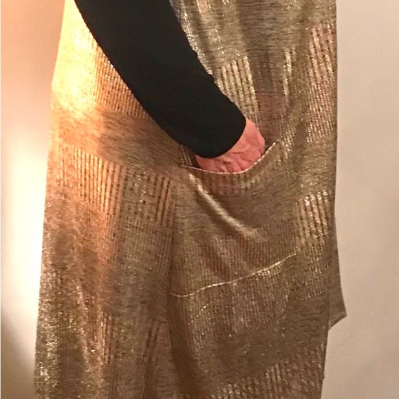 Expresso Long Gold Shine Vest with Pockets 97% Poly 3% Spandex Med or Large - Picture 5 of 16